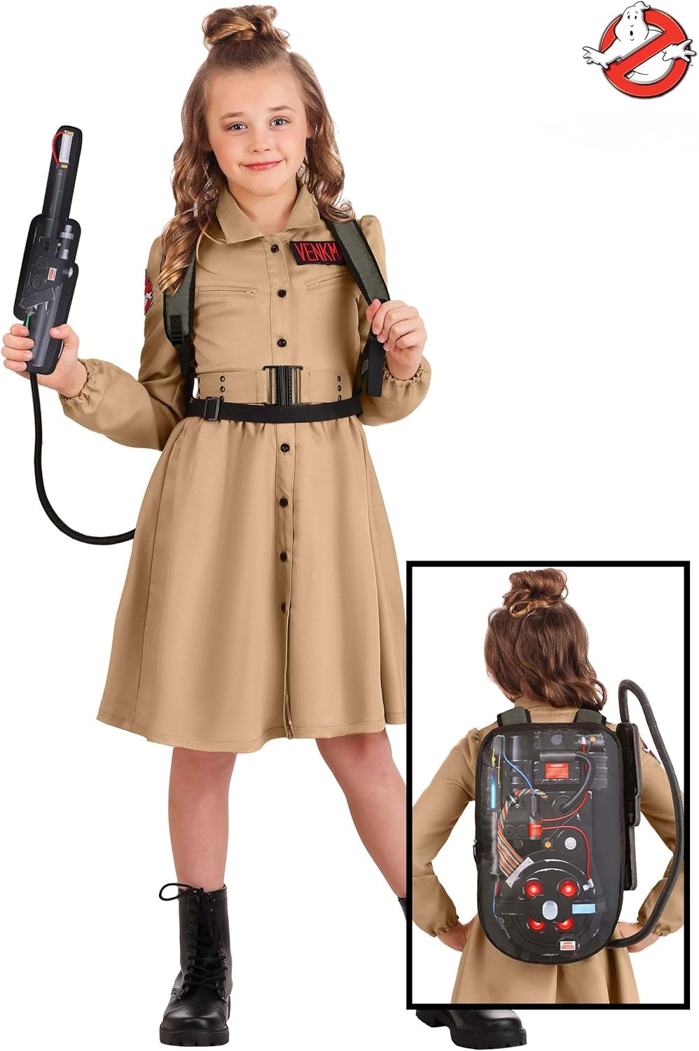 Girls Ghostbusters Costume Dress with Proton Pack Badges