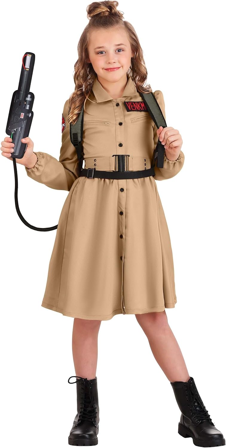 Girls Ghostbusters Costume Dress with Proton Pack Badges
