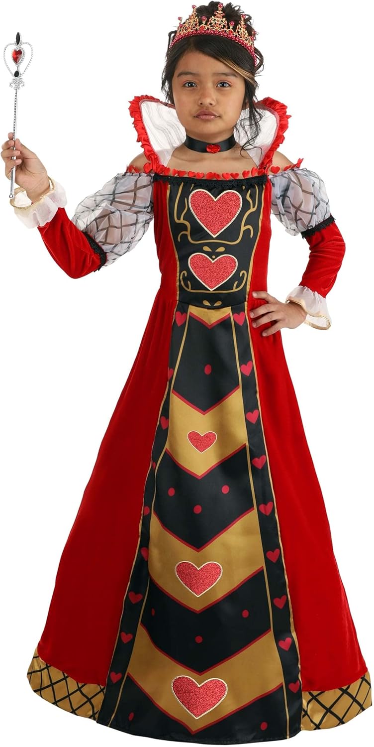 Queen of Hearts Dress for Girls - Puff Sleeves - Standing Collar