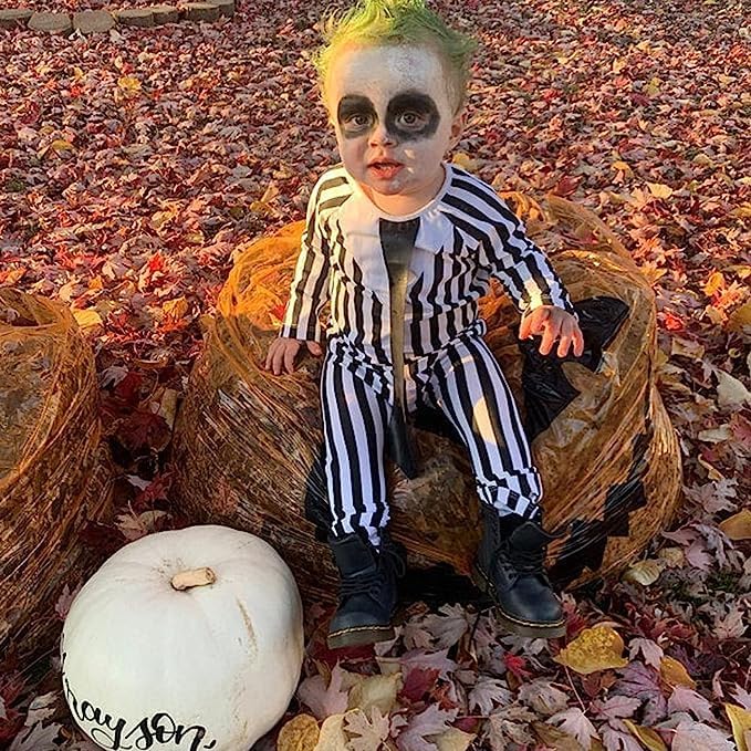Toddler Halloween Outfit Black and White Striped Halloween 2024