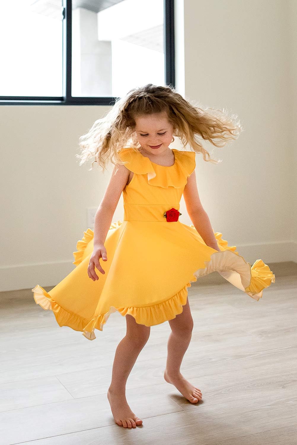 Bright Cheerful Yellow Twirl Princess Dress for Girls