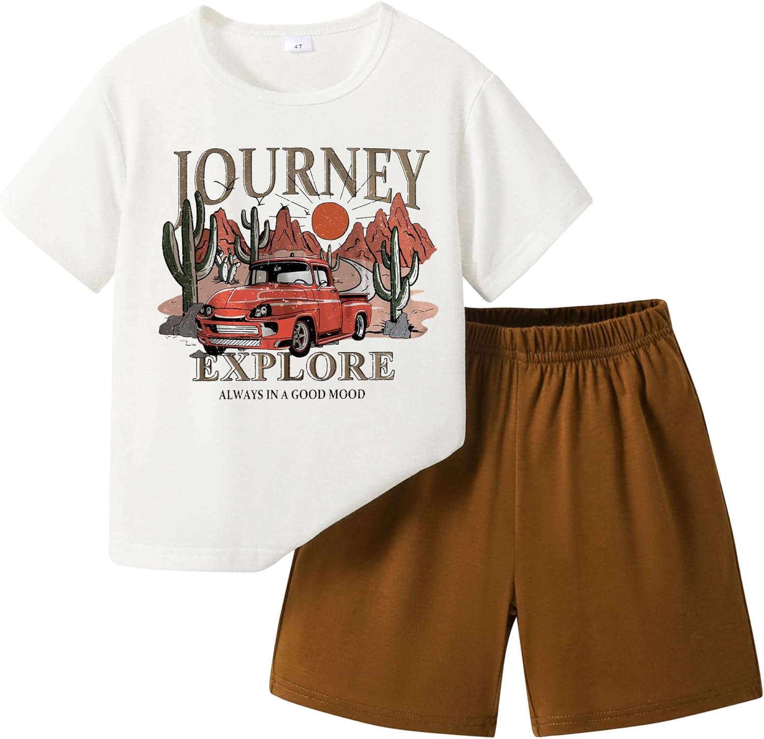 Nivne Toddler Boys Summer Outfits Car Graphic Print T-Shirts Shorts Set