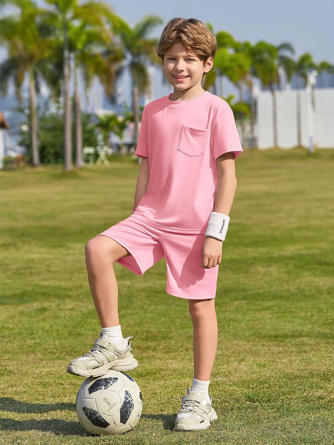 Haloumoning Boys Short Sleeve Tee Shorts Set Ages 5-14