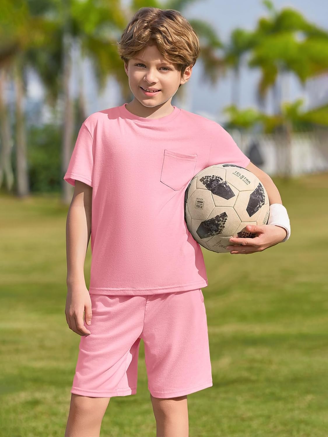 Haloumoning Boys Short Sleeve Tee Shorts Set Ages 5-14