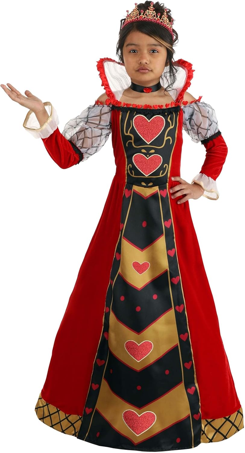 Queen of Hearts Dress for Girls - Puff Sleeves - Standing Collar