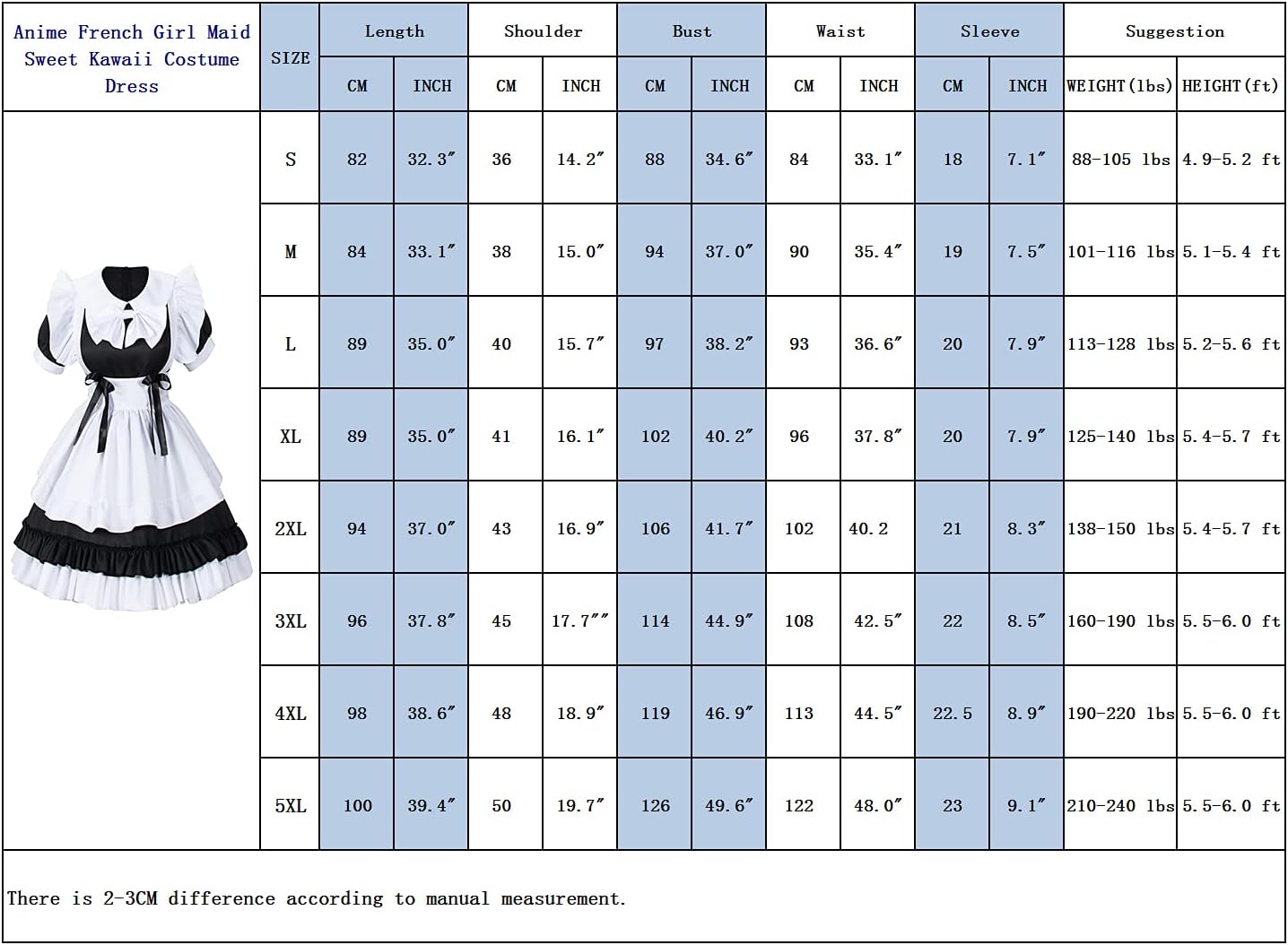 Kawaii Anime French Maid Costume Set for Girls
