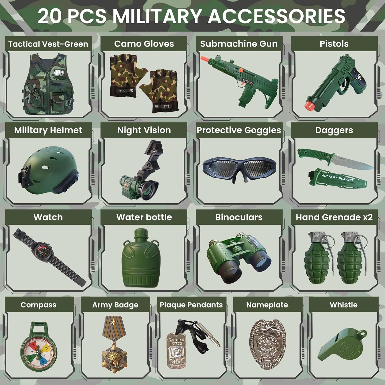 ZIRSENG Kids Army Costume Set 20 Piece Halloween Christmas Gift for Kids