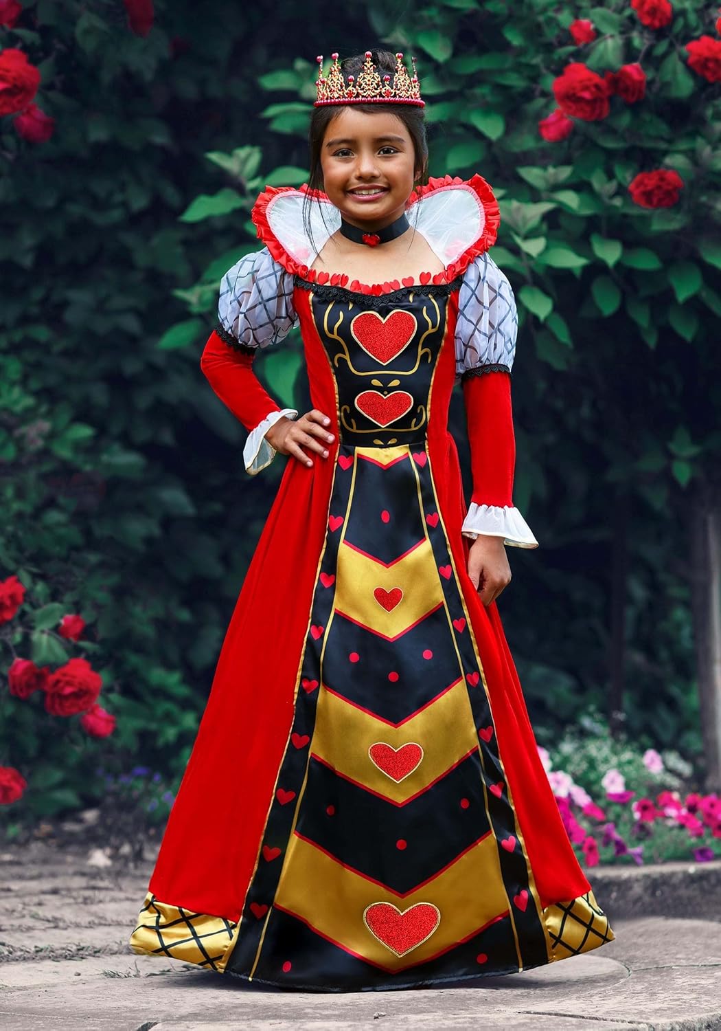 Queen of Hearts Dress for Girls - Puff Sleeves - Standing Collar