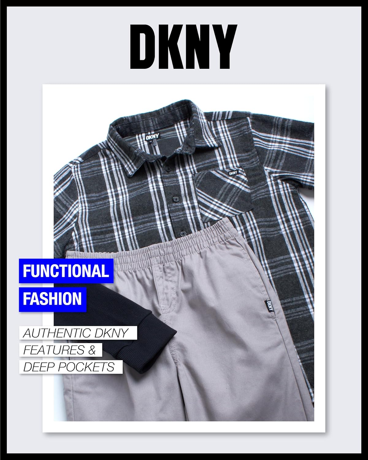 DKNY Boys Jogger Pants Set - 2-Piece Plaid Set