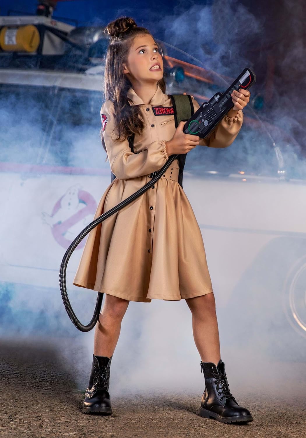 Girls Ghostbusters Costume Dress with Proton Pack Badges