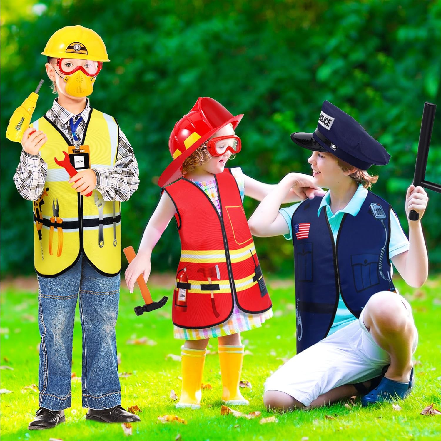 Bonuci 3-7 Years Kids Police Fireman Worker Costumes Set Toys Games