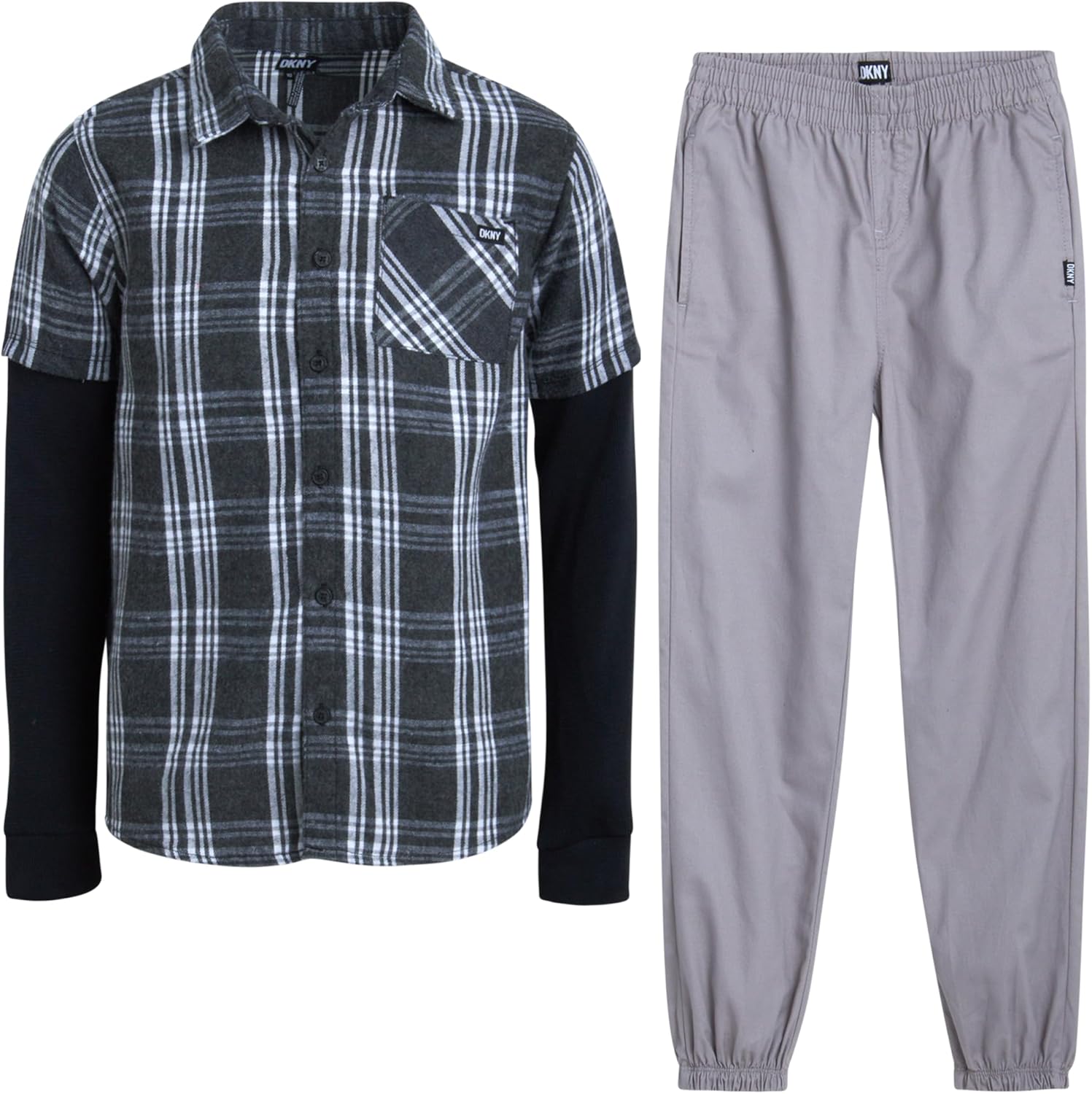 DKNY Boys Jogger Pants Set - 2-Piece Plaid Set
