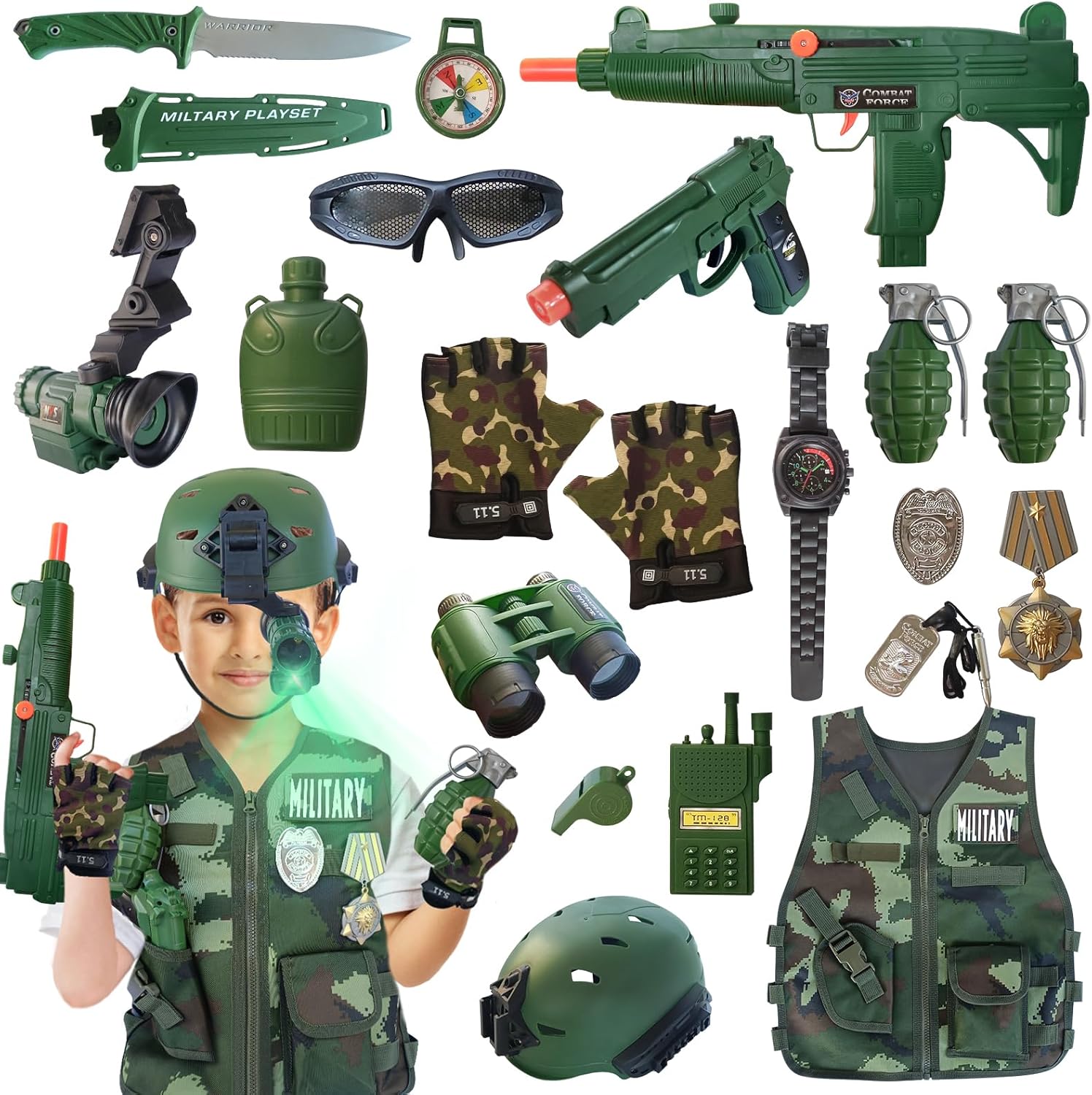 ZIRSENG Kids Army Costume Set 20 Piece Halloween Christmas Gift for Kids
