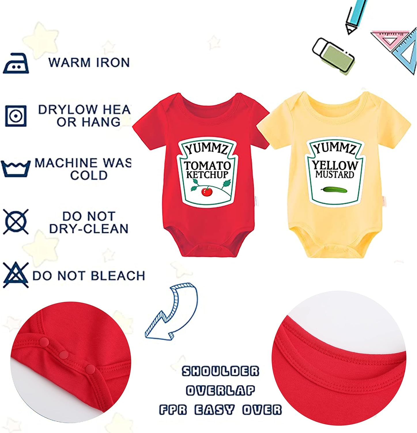 Unique Ketchup Mustard Baby Twins Bodysuit for Kids