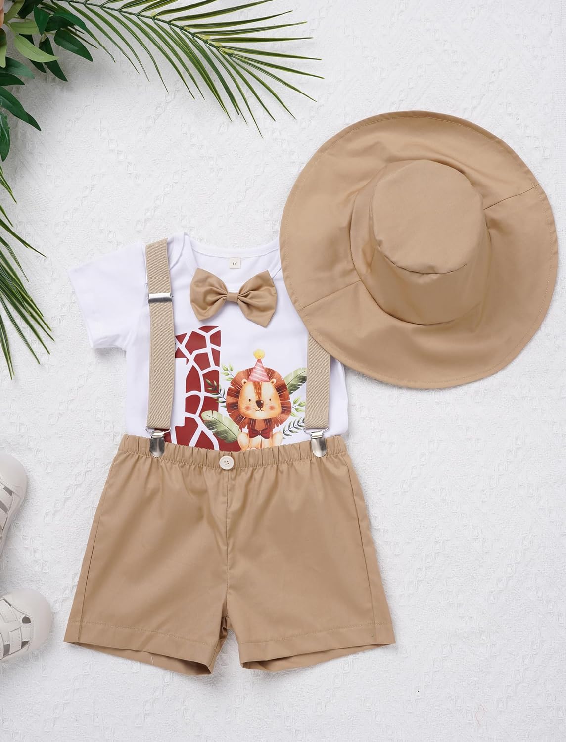 IMEKIS 1st Birthday Outfit Jungle Safari AnimalRomper Suspenders Hat