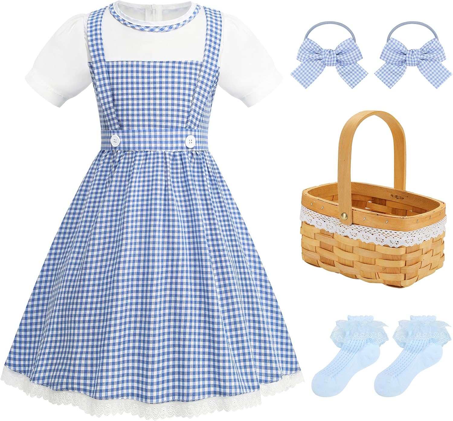 Girls Blue Plaid Halloween Costume with Accessories