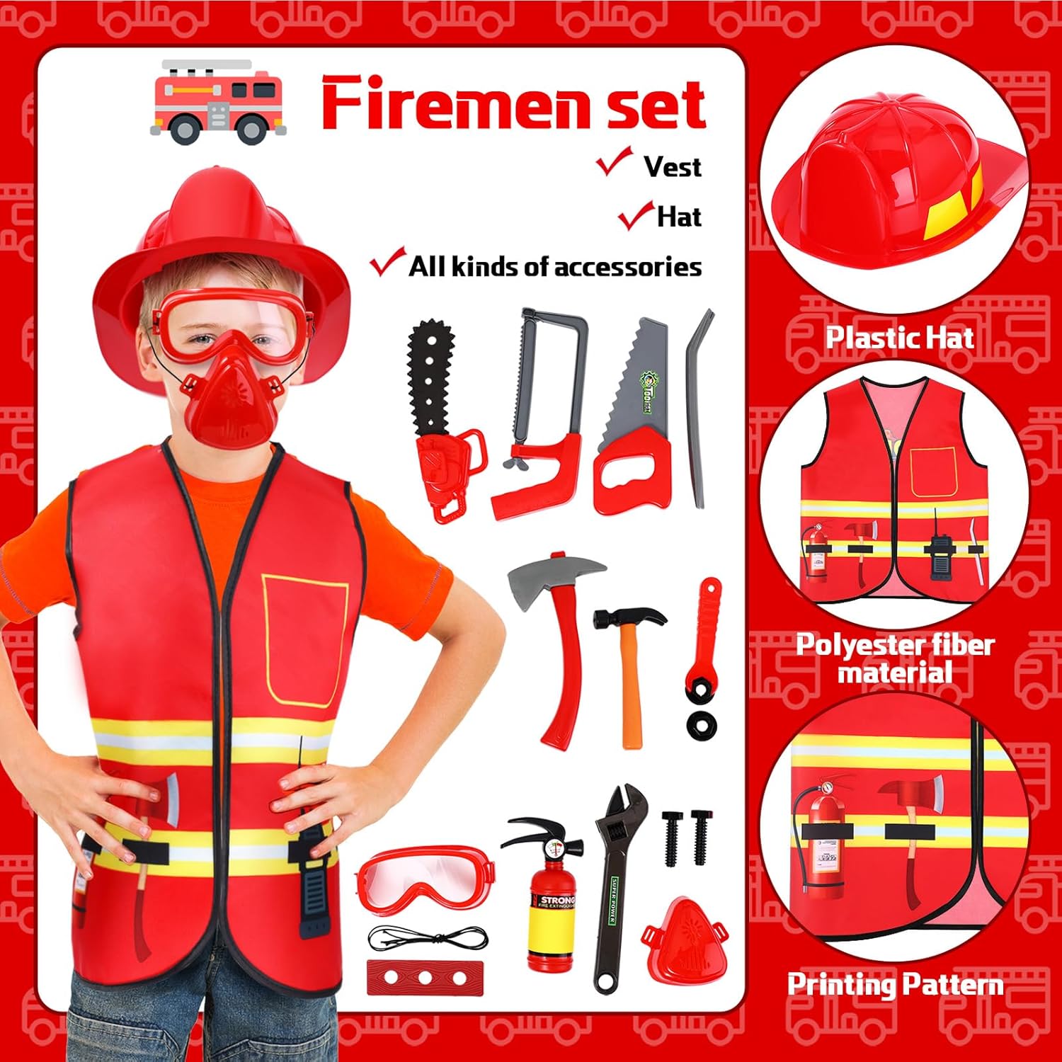 Bonuci 3-7 Years Kids Police Fireman Worker Costumes Set Toys Games