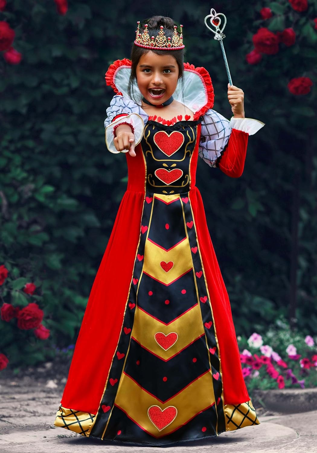 Queen of Hearts Dress for Girls - Puff Sleeves - Standing Collar