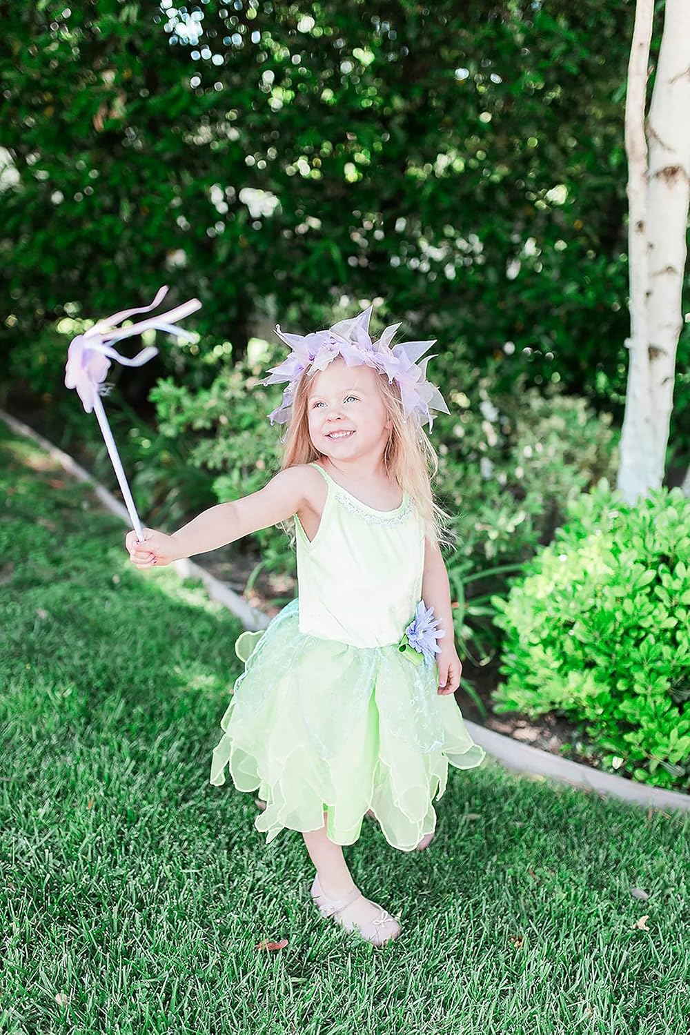 Fairy Princess Costume Set Tinkerbell Dress with Wings Halo and Wand